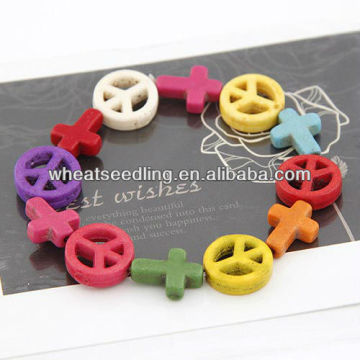 Colorful Resin Cross Peace Symbol Elastic Bracelet 11021363